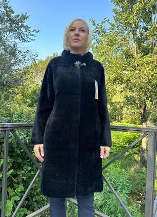Пальто жіноче альпака (рр 56-60) чорний2 фото