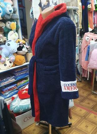 Синий теплый махровый халат с капюшоном good night america 6-12 лет3 фото