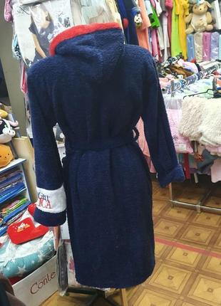 Синий теплый махровый халат с капюшоном good night america 6-12 лет6 фото