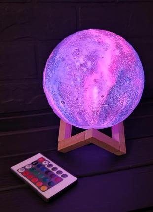 Настольный ночник  с аккумолятором светильник луна magic 3d color moon light rgb с пультом