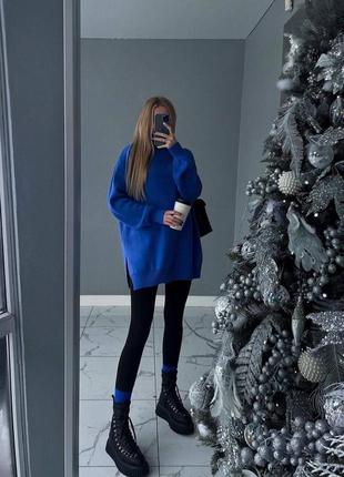 Жіночий синій комплект ангора рубчик, туреччина  светр + гетри 🔥20231 фото