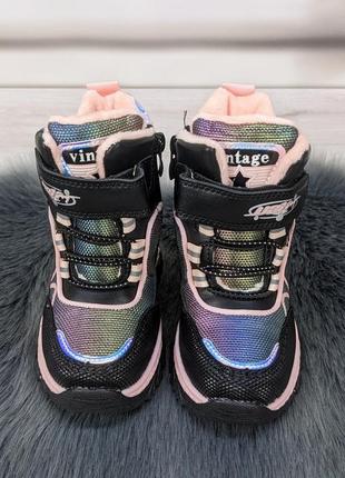 Термо-ботинки детские для девочки черные с розовым gfb 51834 фото
