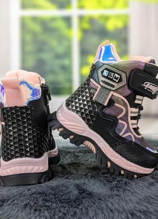 Термо-ботинки детские для девочки черные с розовым gfb 51835 фото