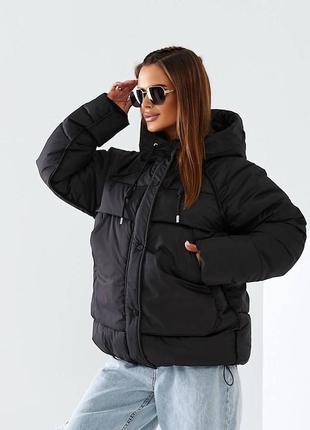 Женская черная стильная базовая трендовая зимняя курточка высокого качества 2023 года зима
