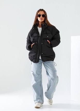 Женская черная стильная базовая трендовая зимняя курточка высокого качества 2023 года зима4 фото