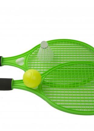 Детские ракетки для тенниса или бадминтона с мячиком и воланом зеленые, m5675(green)