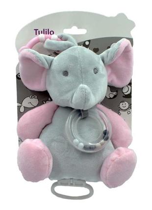 Музична іграшка для малюка підвіска на коляску, ліжечко слоник рожевий 18см, tulilo, 9007