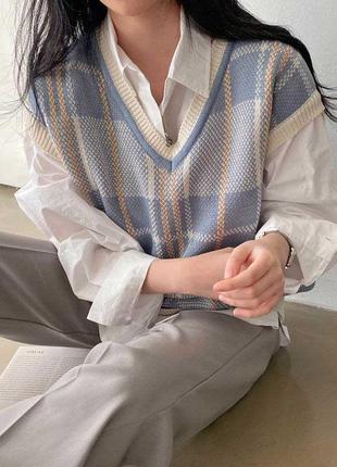 Женская жилетка с образным вырезом, широкая жилетка под рубашку, стильная вещь м-l2 фото