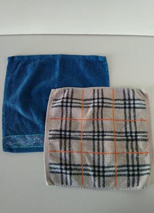 Набор 2 полотенца махровое бежевое 31х30 см и синее 32х30 см хлопок2 фото