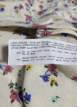 Костюм юбка топ льон вискоза в цветы бежевая с разрезом zara xs s m 2699/6639 фото