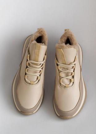 Женские кроссовки кожаные зимние бежевые emirro