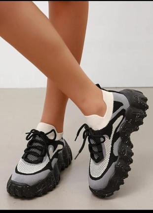 Стильні жіночі тканинні кросівки на масивній підошві shein нові2 фото