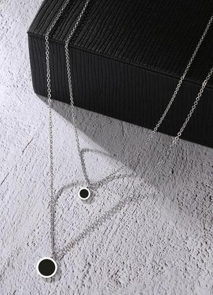 Медсталь подвійний ланцюжок з двома чорними підвісками фораджо медичне срібло медична  сталь купити подарунок фораджо   в стилі булгарі чорна підвіска4 фото