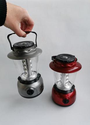Лампа кемпінгова ліхтар на батарейках срібна червона1 фото