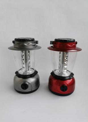 Лампа кемпінгова ліхтар на батарейках срібна червона4 фото