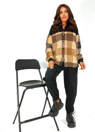 Костюм рубашка кардиган в шотландскую клетку тартан штаны джоггеры на резинке батал большого размера синий бордовый графит черный белый бежевый кемел