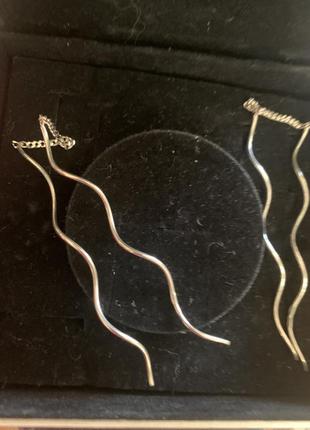 Серебряные серьги/ протяжки волна