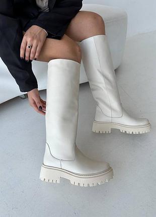 Сапоги трубы натуральная кожа беж