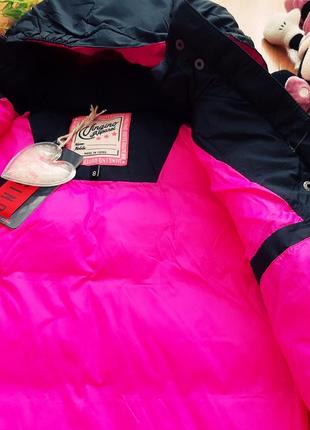 Куртка на дівчинку чорно-рожева, пух, зима5 фото