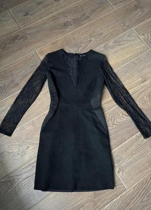 Zara платье из замши и гипюра1 фото
