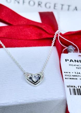 Серебряное колье пандора 392494c01 ожерелье кулон цепочка подвеска сияющее сердце и плавающий камень серебро проба 925 новое с биркой pandora4 фото