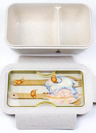 Ланч бокс переносной поративный контейнер для еды кот с круассаном из пшеничного эко-волокна 355481 ku-222 фото