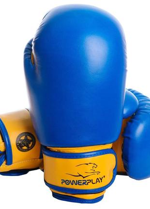 Рукавиці боксерські для боксу спортивні для єдинобороств powerplay 3004 jr classic синьо-жовті 6 унцій ku-22