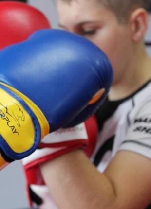 Перчатки боксерские для бокса спортивные для единоборств powerplay 3004 jr classic сине-желтые 6 унций ku-228 фото