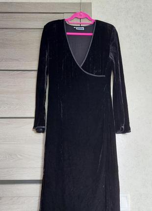Премиум бренд!черное бархатное вечернее платье миди🔹шелк+вискоза🔹austin reed(размер 12)4 фото
