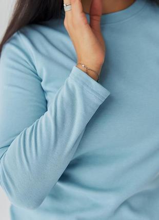 Лонгслив женский базовый утепленный с начесом, их натуральной хлопковой ткани, батал, голубой1 фото