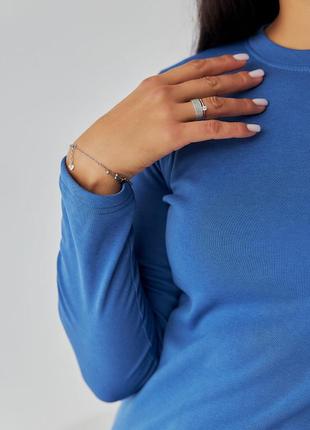 Лонгслив женский базовый утепленный с начесом, их натуральной хлопковой ткани, батал, синий джинс