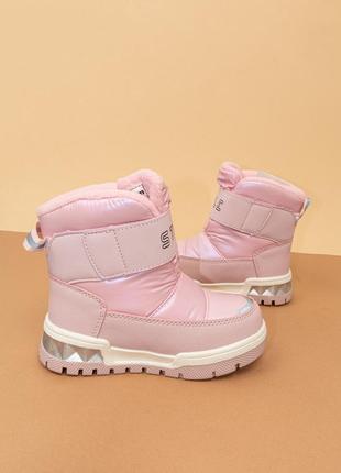 Зимове термо взуття для дівчинки рожеві чобітки дутики черевики 25-26 розовые детские зимние ботинки3 фото