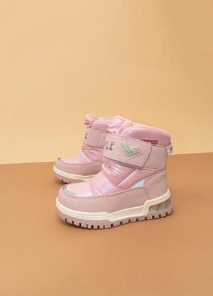 Зимове термо взуття для дівчинки рожеві чобітки дутики черевики 25-26 розовые детские зимние ботинки1 фото