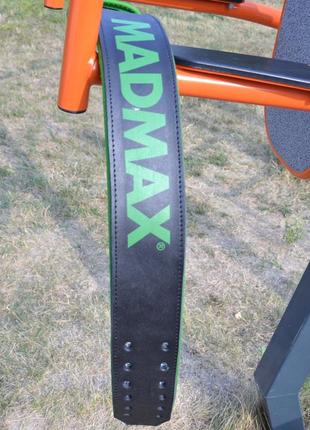 Пояс для важкої атлетики спортивний атлетичний тренувальний madmax mfb-302 шкіряний black/green xl ku-223 фото