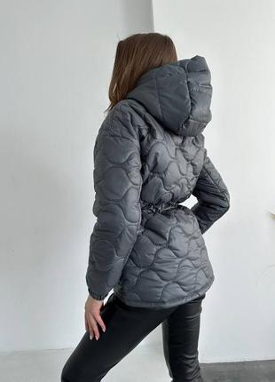 Куртка женская оверсайз на молнии с капишоном с карманами с поясом качественная стильная теплая графитовая пудровая2 фото