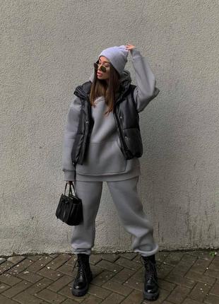 Утепленный женский спортивный костюм худи и штаны5 фото