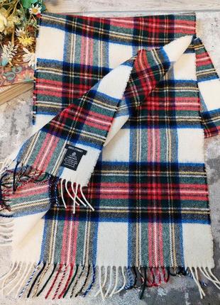Шотландский белый шерстяной шарф в разноцветную полоску scotland(39 см на 196 см)