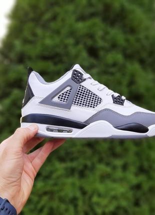 Nike air jordan 4  білі з сірим  шкіра кросівки чоловічі шкіряні відмінна якість зимові осінні на флісі ботінки високі теплі сапоги найк джордан3 фото