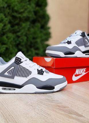 Nike air jordan 4 белые с серым кожа кроссовки мужские кожаные отличное качество зимние осенние на флисе ботинки высокие теплые сапоги найк джордан