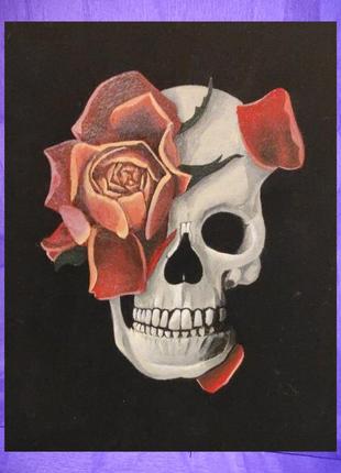 Кастомна футболка з черепом та трояндою