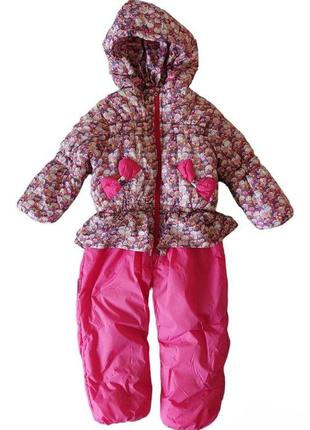 Комбинезон зимний теплый для девочки с капюшоном синтепон, разноцветный флис одягайко 98 размер см-4