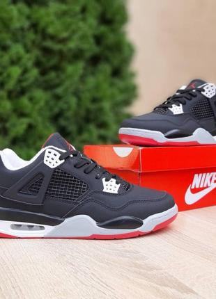 Nike air jordan 4 черные с красным нубук кроссовки мужские зимние осенние высокие теплые ботинки сапоги найк джордан отличное качество