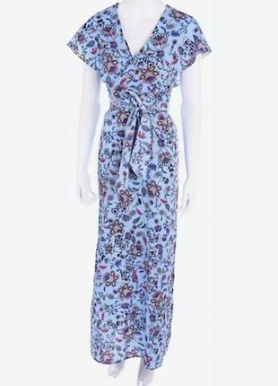 Изысканное очень красивое платье миди в цветочный принт, с разрезами,ное запах р 42