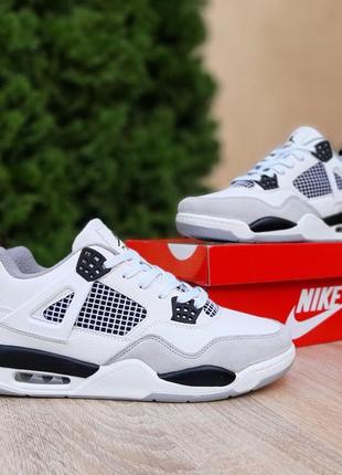 Nike air jordan 4 белые с серым и черным кроссовки мужские кожаные отличное качество зимние осенние на флисе ботинки высокие теплые сапоги найк джордан5 фото