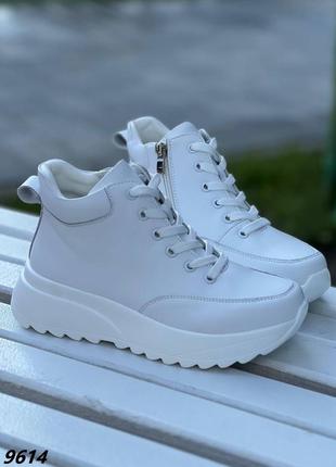 Кросівки білі натуральна шкіра демі колір білий на шнурівці7 фото
