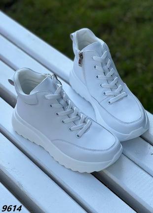 Кросівки білі натуральна шкіра демі колір білий на шнурівці8 фото