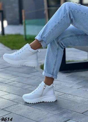 Кросівки білі натуральна шкіра демі колір білий на шнурівці6 фото