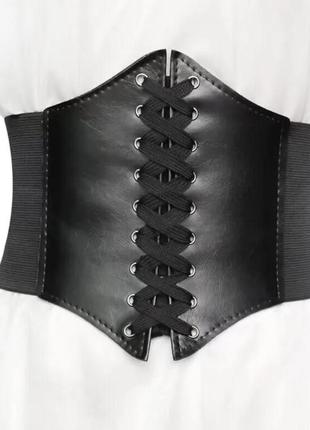 Широкий корсет пояс, корсет утягивающий на шнуровке, черный корсет пояс