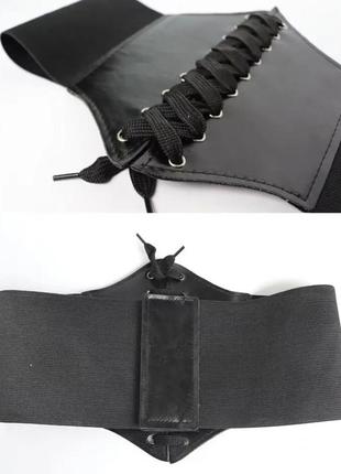 Широкий корсет пояс, корсет утягивающий на шнуровке, черный корсет пояс