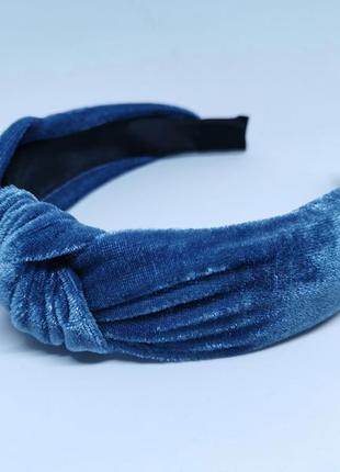 Женский бархатный обруч - чалма для волос темно-голубой  / ободок для головы морская волна1 фото